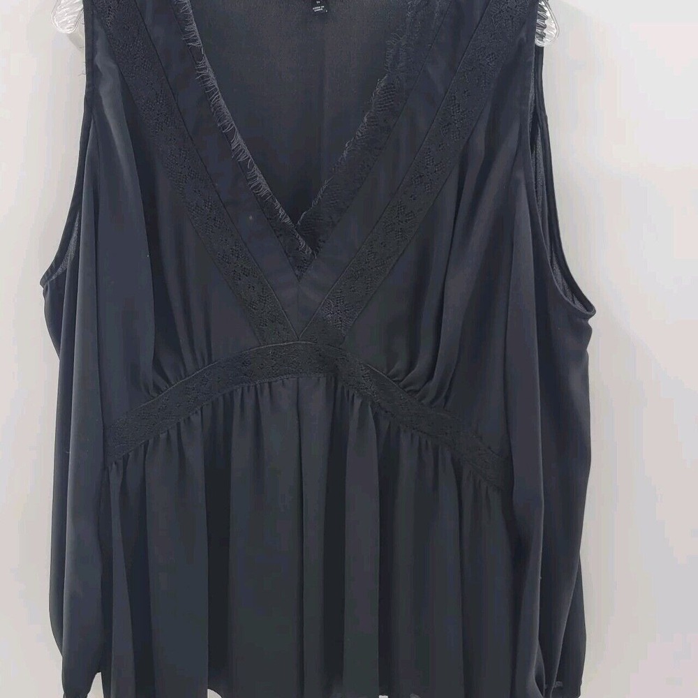 Lane Bryant‎ Black Cold Shoulder Lace Sheer Flare Sleeve Blouse. Size 16 - Picture 2 of 7